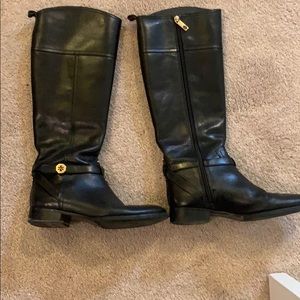Tory Burch black leather knee high boots